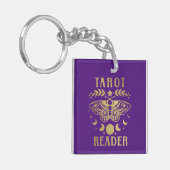 Gold Tarot Reader Moon Phase Moth Stars Sleutelhanger (Voorkant Links)