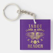 Gold Tarot Reader Moon Phase Moth Stars Sleutelhanger (Voorkant)
