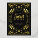 Gold Tarot Witchy Sweet 16 Verjaardagsfeest Folie Uitnodiging<br><div class="desc">Elegant en modern design geïnspireerd door een tarotkaart. U kunt dit verder aanpassen door op de "PERSONALIZE"knoop te klikken. Overeenkomende objecten in onze winkel voor een compleet partijthema.</div>
