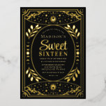 Gold Tarot Witchy Sweet 16 Verjaardagsfeest Folie Uitnodiging<br><div class="desc">Elegant en modern design geïnspireerd door een tarotkaart. U kunt dit verder aanpassen door op de "PERSONALIZE"knoop te klikken. Overeenkomende objecten in onze winkel voor een compleet partijthema.</div>