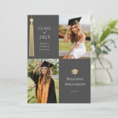 Gold Tassel en Pet 2 Foto Afstuderen grijs Kaart (Staand voorkant)