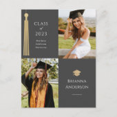 Gold Tassel en Pet 2 Foto grijs Afstuderen Aankondigingskaart (Voorkant)
