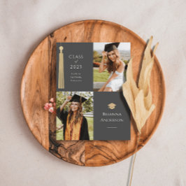 Gold Tassel en Pet 2 Foto grijs Afstuderen Aankondigingskaart