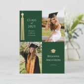 Gold Tassel en Pet 2 Fotogroen Afstuderen Kaart (Staand voorkant)