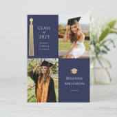 Gold Tassel en Pet 2 Photo Blue Afstuderen Kaart (Staand voorkant)
