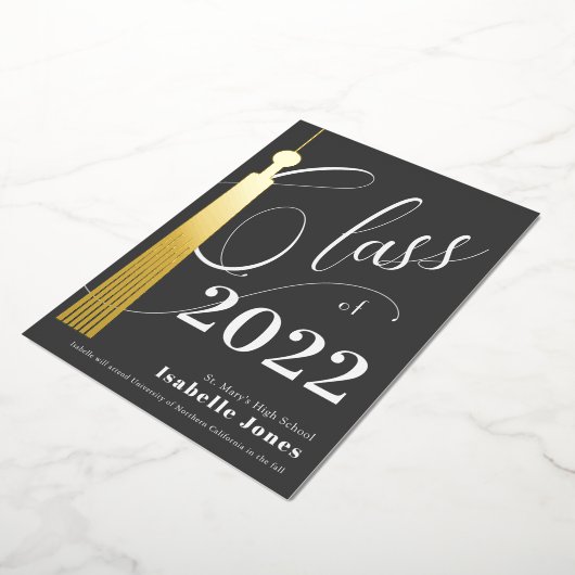 Gold Tassel Grey Afstuderen Folie Uitnodiging (Gedraaid)