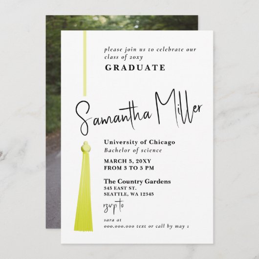 Gold Tassel Modern Minimalist Photo Afstuderen Kaart (Voorkant / Achterkant)