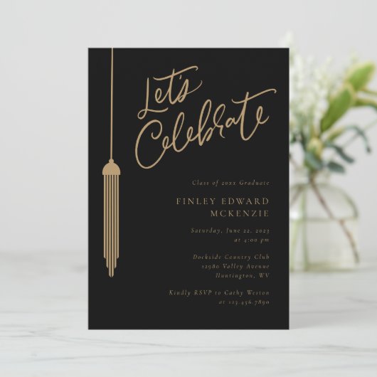 Gold Tassel Party Afstuderen Uitnodigingsfotokaart Save The Date (Staand voorkant)
