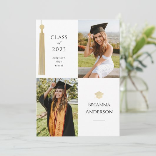 Gold Tassel & Pet 2 Aankondiging van Afstuderen fo (Staand voorkant)