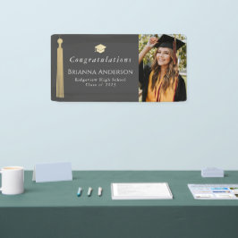 Gold Tassel & Pet Gray Graduparty foto Spandoek