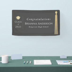 Gold Tassel & Pet Grey Graduy Party Banner