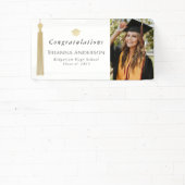 Gold Tassel & Pet White Graduparty foto Spandoek (Insitu)