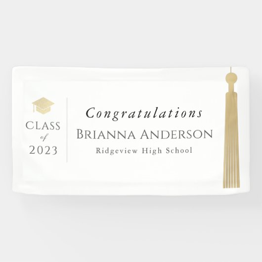 Gold Tassel & Pet White Graduparty Spandoek (Horizontaal)