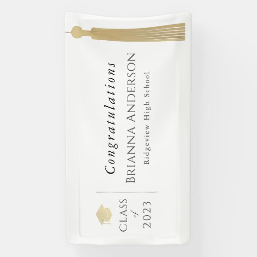 Gold Tassel & Pet White Graduparty Spandoek (Verticaal)