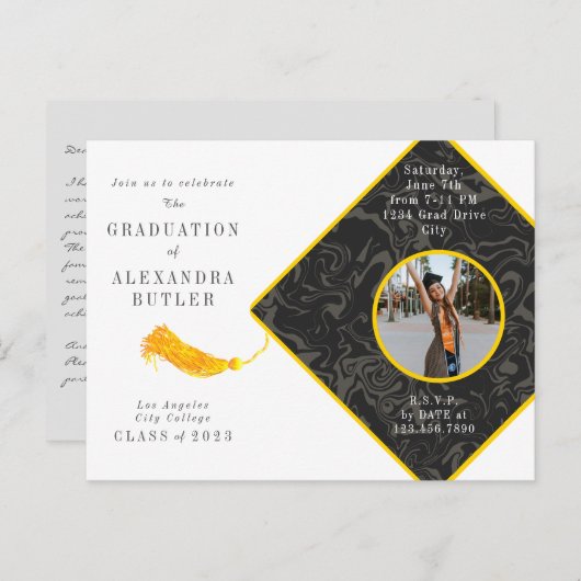 Gold Tassel Photo Script Class of 2023 Afstuderen Briefkaart (Voorkant / Achterkant)