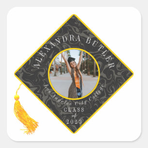 Gold Tassel Photo Script Class of 2023 Afstuderen Vierkante Sticker