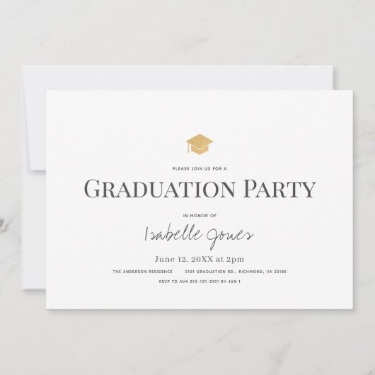 Gold Tassel White Afstuderen Invitation Kaart (Achterkant)