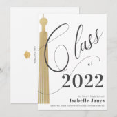 Gold Tassel White Afstuderen Invitation Kaart (Voorkant / Achterkant)