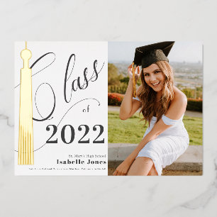 Gold Tassel White Photo Afstuderen Folie Uitnodiging