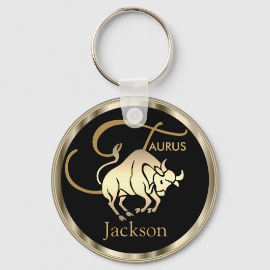 Gold - Taurus ♉ de Bull - Zodiab Sign Sleutelhanger (Voorkant)