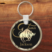 Gold - Taurus ♉ de Bull - Zodiab Sign Sleutelhanger (Voorkant)