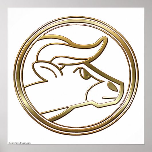 Gold Taurus Zodiac Bull Astrology Sign Poster (Voorkant)