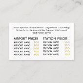 Gold Taxi Cab Logo, prijslijst Visitekaartje (Achterkant)