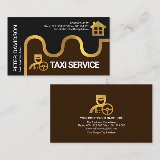 Gold Taxi Transport Route Home Destination Driver Visitekaartje (Voorkant / Achterkant)