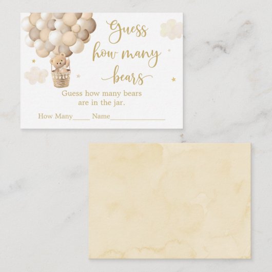 Gold Teddy Bear Balloon Baby shower Raad hoeveel Informatiekaartje (Voorkant / Achterkant)