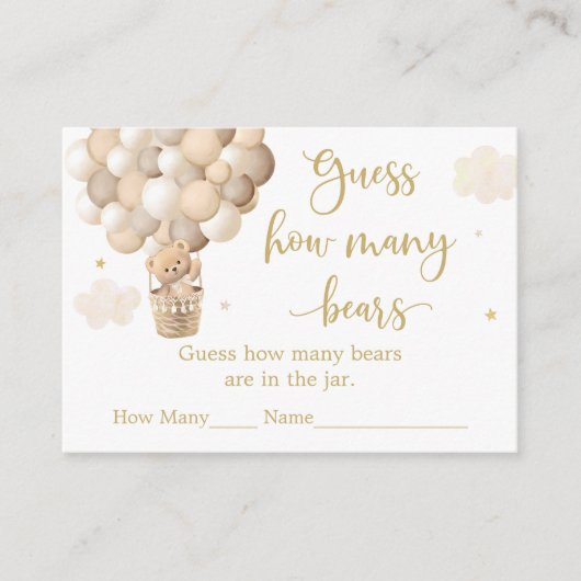 Gold Teddy Bear Balloon Baby shower Raad hoeveel Informatiekaartje (Voorkant)