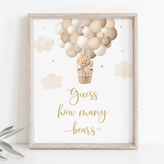 Gold Teddy Bear Balloon Baby shower Raad hoeveel Poster