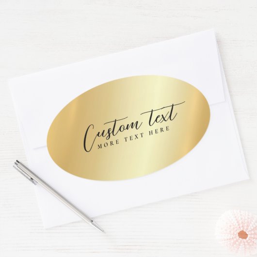 Gold Template Your Custom Text Elegant Handwritten Ovale Sticker (Envelop)