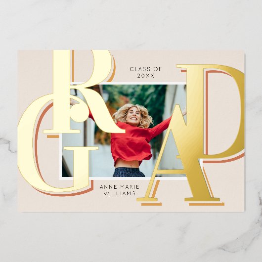 Gold Terracotta Afstudeerder Foto Afstuderen kondi Folie Uitnodiging (Voorkant)