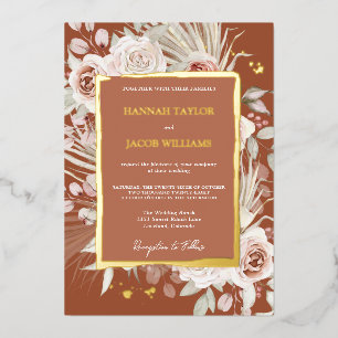 Gold Terracotta Floral Boho Wedding Folie Uitnodiging