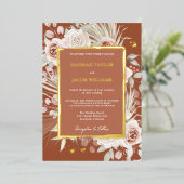 Gold Terracotta Floral Boho Wedding Folie Uitnodiging (Staand Voorkant)
