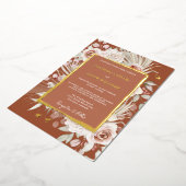 Gold Terracotta Floral Boho Wedding Folie Uitnodiging (Gedraaid)