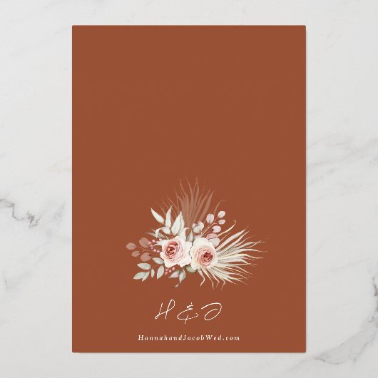 Gold Terracotta Floral Boho Wedding Folie Uitnodiging (Achterkant)