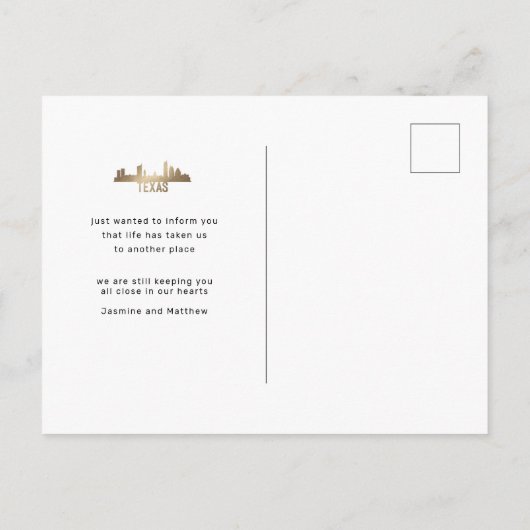 Gold Texas State Moving Announcement Briefkaart (Achterkant)