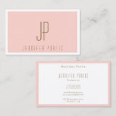 Gold Text Blush Pink Moderne Sjabloon Monogrammen Visitekaartje (Voorkant / Achterkant)