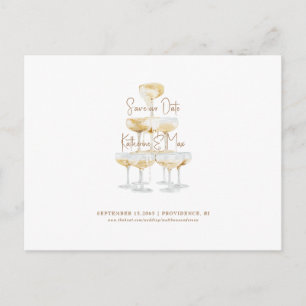 Gold Text Champagne Tower Save our Date Briefkaart