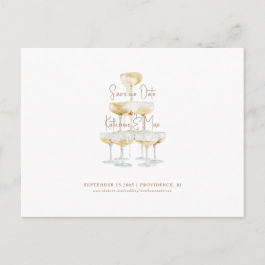 Gold Text Champagne Tower Save our Date Briefkaart (Voorkant)