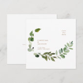 Gold Text Eucalyptus Wedding Square Save the Date (Voorkant / Achterkant)