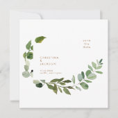 Gold Text Eucalyptus Wedding Square Save the Date (Voorkant)
