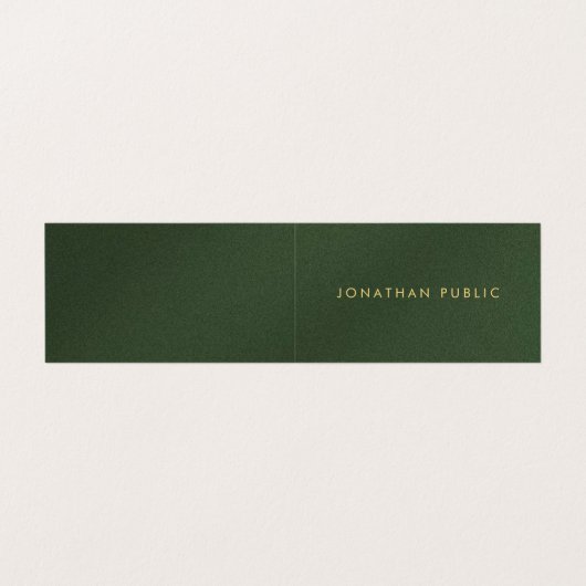 Gold Text Modern Elegante Luxe Gevouwen Groen Visitekaartje (Buitenkant ongevouwen)
