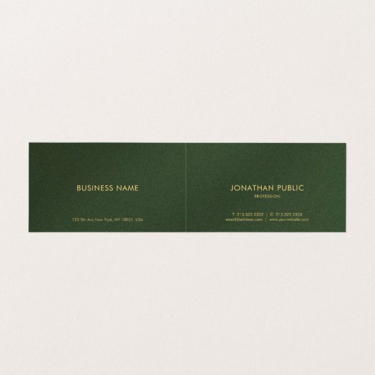 Gold Text Modern Elegante Luxe Gevouwen Groen Visitekaartje (Binnenkant ongevouwen)