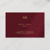 Gold Text Monogram Template Luxe Bordeaux Elegant Visitekaartje (Achterkant)