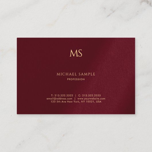 Gold Text Monogram Template Luxe Bordeaux Elegant Visitekaartje (Achterkant)