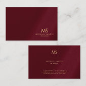 Gold Text Monogram Template Luxe Bordeaux Elegant Visitekaartje (Voorkant / Achterkant)