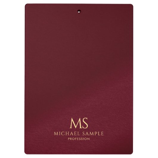Gold Text Name Monogram Personalized Elegant Red Klembord (Achterkant)