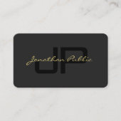 Gold Text Name Script Premium Linen Black Luxe Visitekaartje (Voorkant)